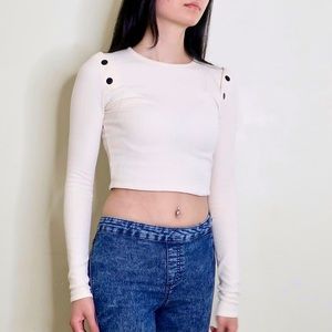ZARA White Long Sleeve Crop Top